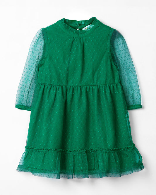 Beebay Green Dress-Solid -Polyester Net-For Infants