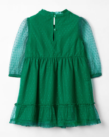 Beebay Green Frock Dress-Solid-Polyester Net-For Infants