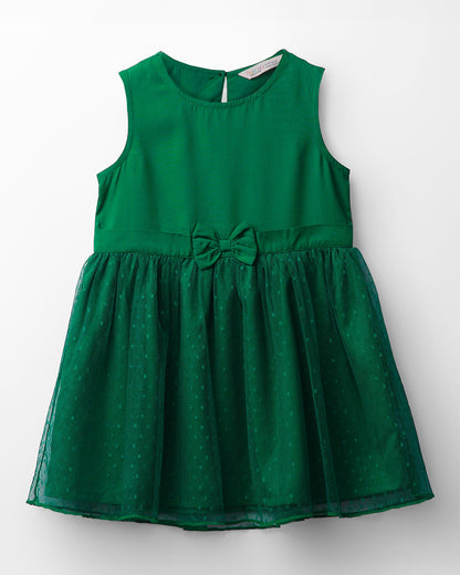 Beebay Green Frock Dress-Solid -Polyester-For Infants