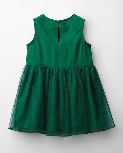 Beebay Green Dress-Solid -Polyester-For Infants