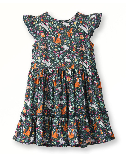 Beebay Green Frock Dress-Animal Printed-Viscose-For Infants