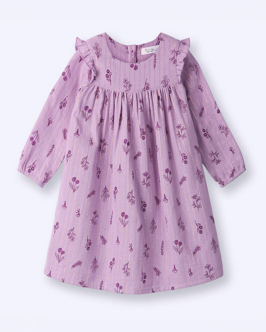 Beebay Purple Frock Dress-Floral Printed-Cotton-For Infants