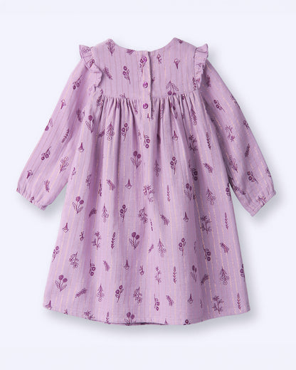 Beebay Purple Frock Dress-Floral Printed-Cotton-For Infants