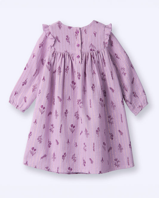 Beebay Purple Dress-Floral Printed-Cotton-For Infants