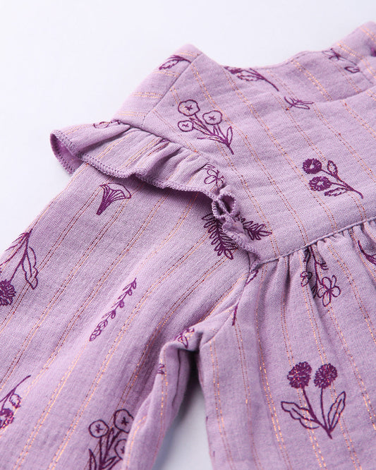 Beebay Purple Dress-Floral Printed-Cotton-For Infants