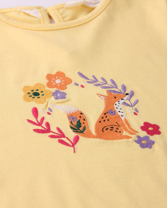 Beebay Yellow T-shirt-Embroidered-Cotton-For Infants