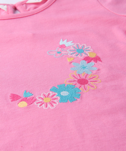 Beebay Pink T-shirt-Embroidered-Cotton-For Infants