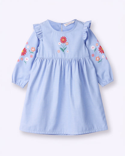 Beebay Blue Dress-Flower-Cotton-For Infants