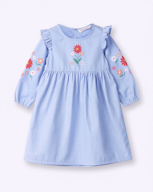 Beebay Blue Dress-Flower-Cotton-For Infants