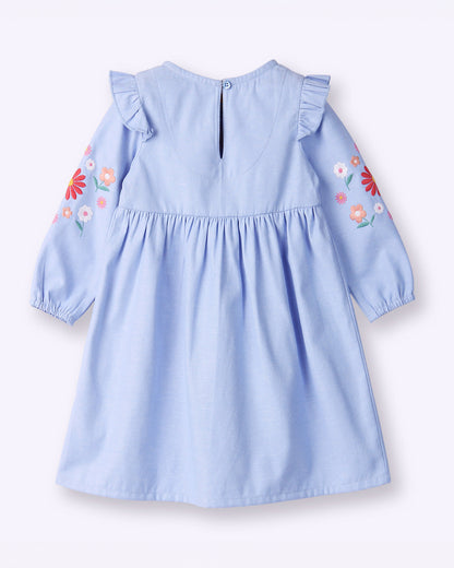 Beebay Blue Frock Dress-Flower-Cotton-For Infants