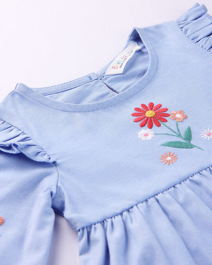 Beebay Blue Frock Dress-Flower-Cotton-For Infants