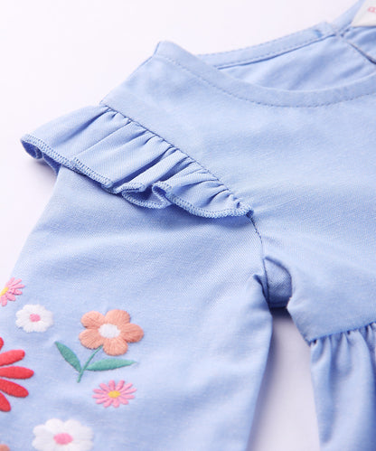 Beebay Blue Dress-Flower-Cotton-For Infants