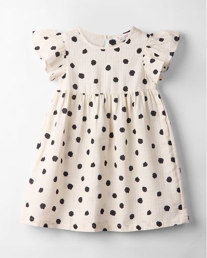 Beebay Off-White Dress-Polka Dots-Cotton-For Infants