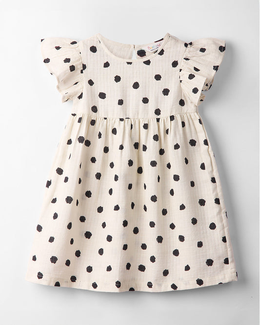 Beebay Off-White Frock Dress-Polka Dots-Cotton-For Infants