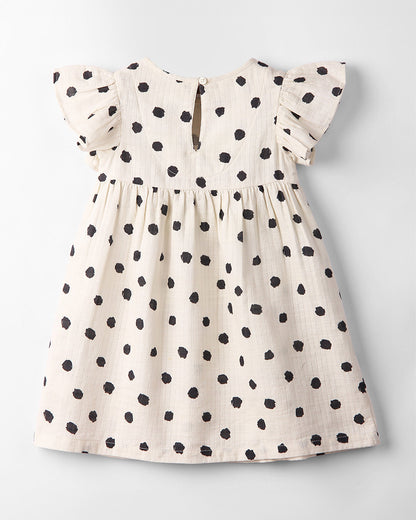 Beebay Off-White Dress-Polka Dots-Cotton-For Infants