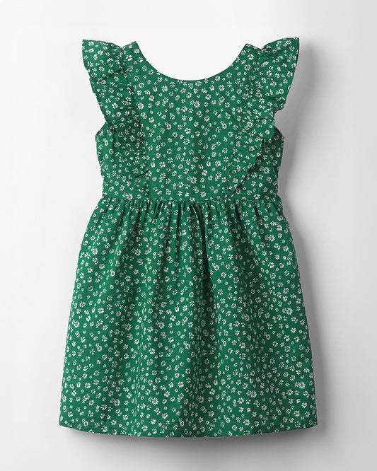 Beebay Green Frock Dress-Floral-Cotton-For Infants