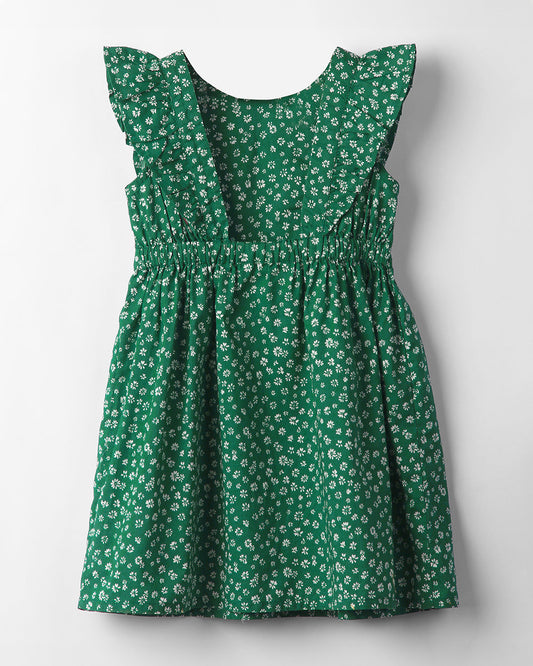 Beebay Green Frock Dress-Floral-Cotton-For Infants