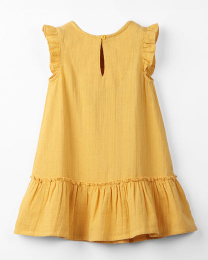 Beebay Yellow Frock Dress-Bunny Embroidered-Cotton-For Infants