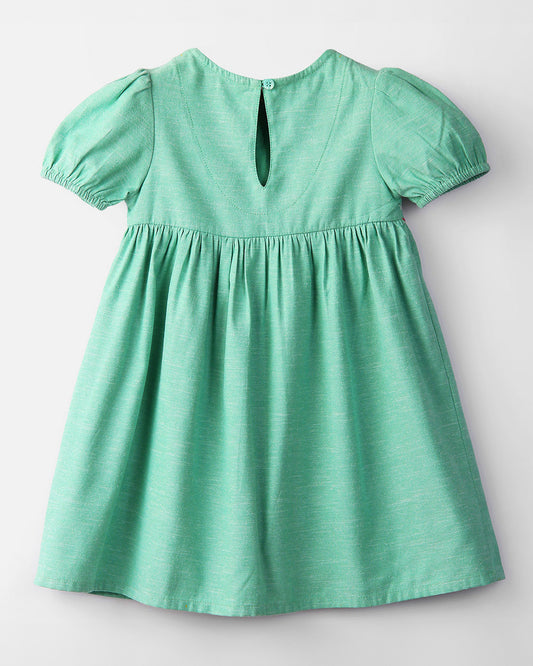 Beebay Green Frock Dress-Solid-Cotton-For Infants