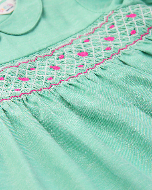 Beebay Green Frock Dress-Solid-Cotton-For Infants
