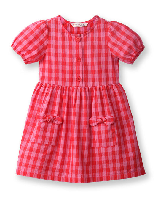 Beebay Red Dress-Checkered-Cotton-For Infants