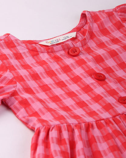 Beebay Red Dress-Checkered-Cotton-For Infants