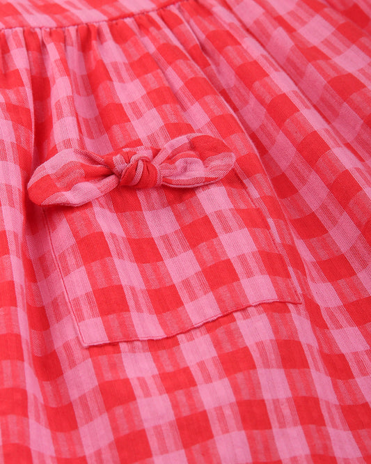 Beebay Red Dress-Checkered-Cotton-For Infants