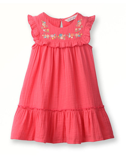 Beebay Coral Frock Dress-Gauze Embroidered-Cotton-For Infants