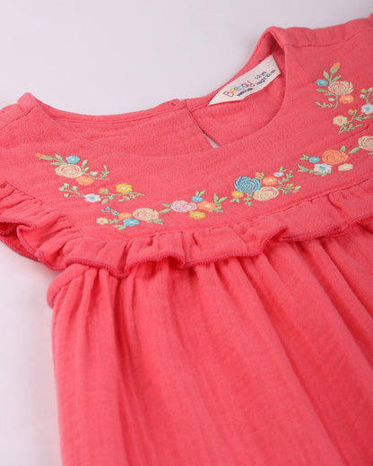 Beebay Coral Frock Dress-Gauze Embroidered-Cotton-For Infants