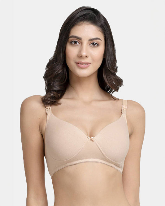 Inner Sense Organic Cotton Bamboo Soft Feeding Bra-Skin-Wire Free & Padded-Front Clasps-Full Coverage-For Nursing