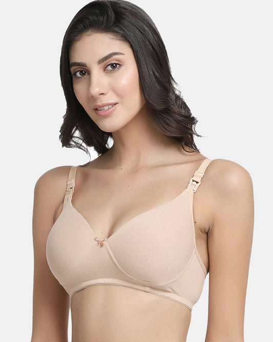 Inner Sense Organic Cotton Bamboo Soft Feeding Bra-Skin-Wire Free & Padded-Front Clasps-Full Coverage-For Nursing