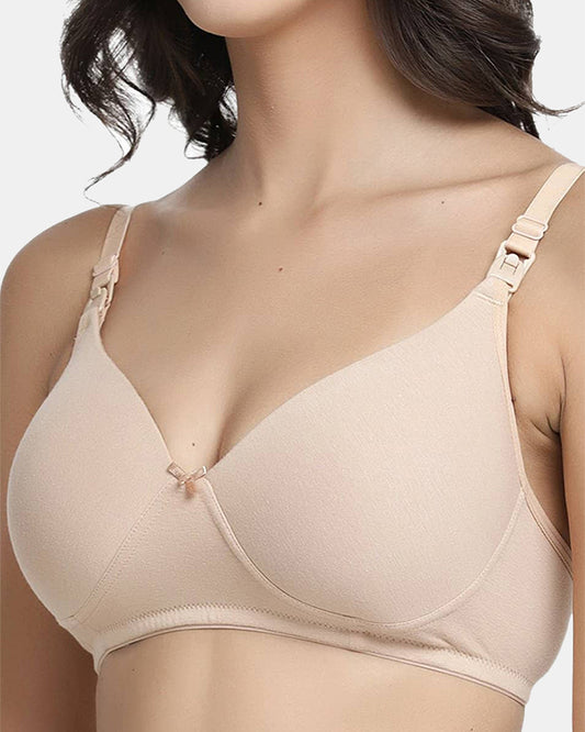 Inner Sense Organic Cotton Bamboo Soft Feeding Bra-Skin-Wire Free & Padded-Front Clasps-Full Coverage-For Nursing