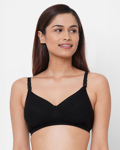 Inner Sense Organic Cotton Bamboo Soft Feeding Bra-Black-Wire Free & Padded-Front Clasps-Full Coverage-For Nursing