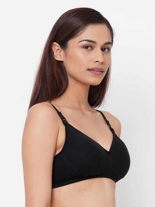 Inner Sense Organic Cotton Bamboo Soft Feeding Bra-Black-Wire Free & Padded-Front Clasps-Full Coverage-For Nursing