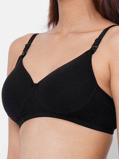 Inner Sense Organic Cotton Bamboo Soft Feeding Bra-Black-Wire Free & Padded-Front Clasps-Full Coverage-For Nursing