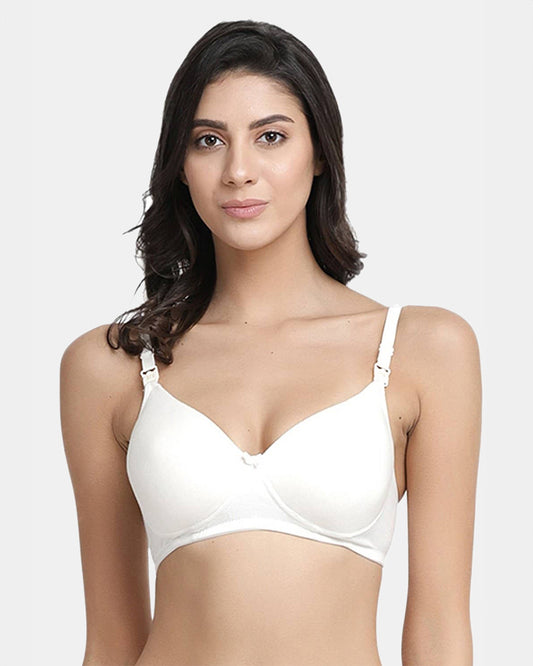 Inner Sense Organic Cotton Bamboo Soft Feeding Bra-White-Wire Free & Padded-Front Clasps-Full Coverage-For Nursing