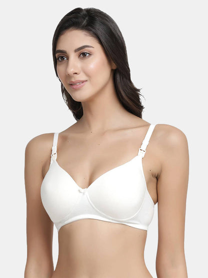 Inner Sense Organic Cotton Bamboo Soft Feeding Bra-White-Wire Free & Padded-Front Clasps-Full Coverage-For Nursing