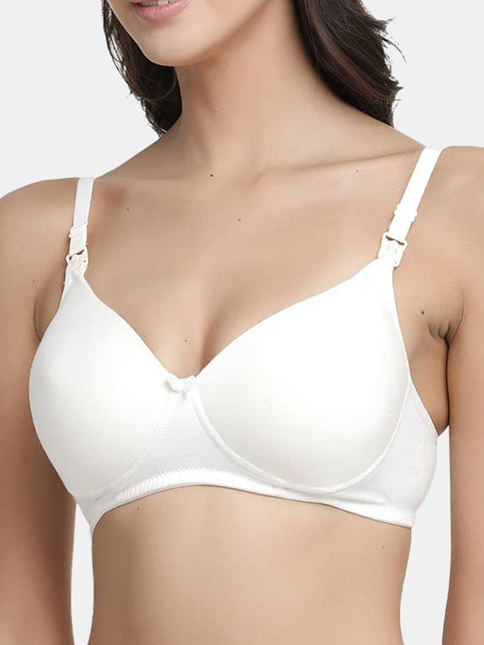 Inner Sense Organic Cotton Bamboo Soft Feeding Bra-White-Wire Free & Padded-Front Clasps-Full Coverage-For Nursing