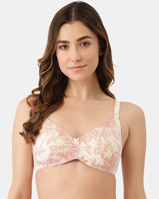 Inner Sense Organic Cotton Bamboo Soft Feeding Bra-Pink-Carrot Print-Wire Free & Padded-Front Clasps-Full Coverage-For Nursing