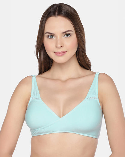 Inner Sense Organic Cotton Sleeping Bra-Aqua Blue-Non Padded-High Coverage & Wire Free-Anti Fungal & Anti Odour-For Nursing