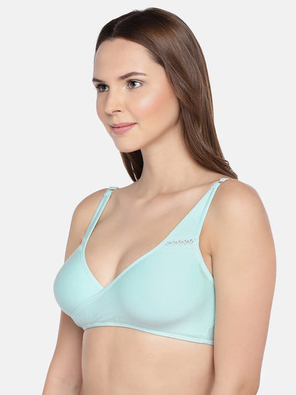 Inner Sense Organic Cotton Sleeping Bra-Aqua Blue-Non Padded-High Coverage & Wire Free-Anti Fungal & Anti Odour-For Nursing