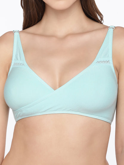 Inner Sense Organic Cotton Sleeping Bra-Aqua Blue-Non Padded-High Coverage & Wire Free-Anti Fungal & Anti Odour-For Nursing