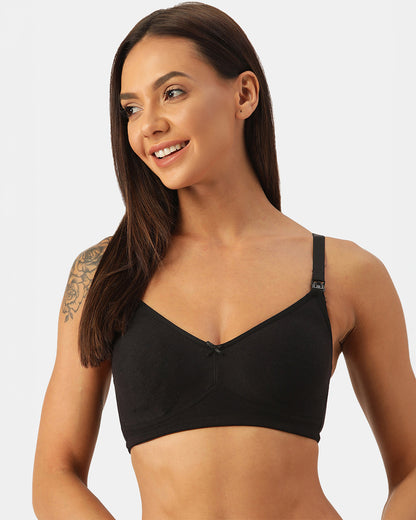 Inner Sense Organic Cotton Nursing Bra-Black-Removable Pads-Wire Free & Full Coverage-Maternity Bra For Nursing