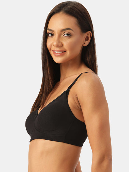 Inner Sense Organic Cotton Nursing Bra-Black-Removable Pads-Wire Free & Full Coverage-Maternity Bra For Nursing