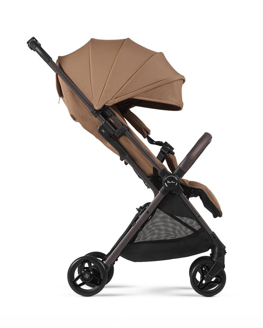 Silver Cross Jet 5-World's First Cabin Approved Baby Stroller-Lightweight & Travel Friendly-One Motion Fold-Car Seat Compatible-2 Years Warranty-Includes Rain Cover & Travel Bag-Pram for 0 to 4Y (Upto 22 Kg)-Cinnamon