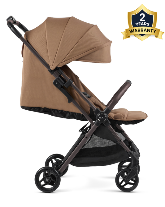 Silver Cross Jet 5-World's First Cabin Approved Baby Stroller-Lightweight & Travel Friendly-One Motion Fold-Car Seat Compatible-2 Years Warranty-Includes Rain Cover & Travel Bag-Pram for 0 to 4Y (Upto 22 Kg)-Cinnamon