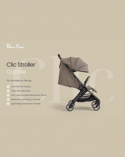 Silver Cross Clic Lightweight Baby Stroller-Cabin Friendly-One Hand Fold-Car Seat Compatible-Pram for 0M+ (Upto 22 Kg)-Cobble