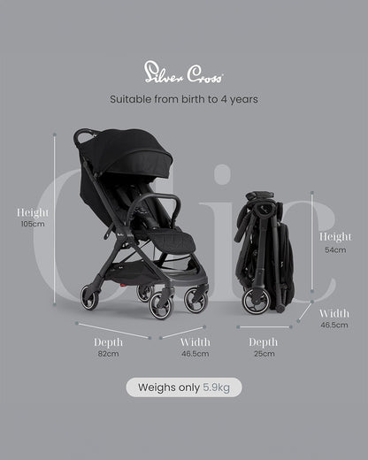 Silver Cross Clic Lightweight Baby Stroller-Cabin Friendly-One Hand Fold-Car Seat Compatible-Pram for 0M+ (Upto 22 Kg)-Space