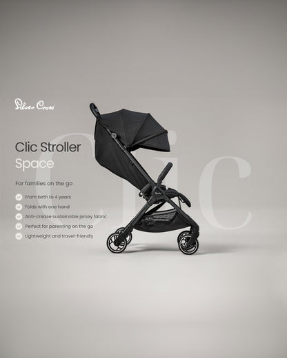 Silver Cross Clic Lightweight Baby Stroller-Cabin Friendly-One Hand Fold-Car Seat Compatible-Pram for 0M+ (Upto 22 Kg)-Space