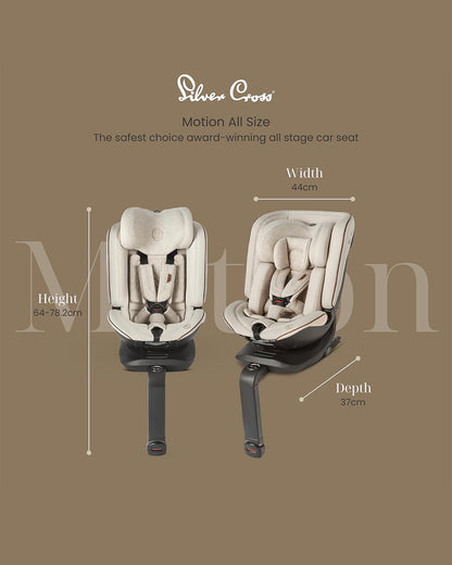 Silver Cross Motion All Size 360 Baby Convertible Car Seat-Easy Lock ISOFIX-R129 Certified-360 Degree Rotation-For 0M+ (Upto 12Y)-Almond